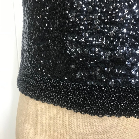 Black Sequin Beaded Tank High Neck Top with Full Zipper Closure - Picture 4 of 10
